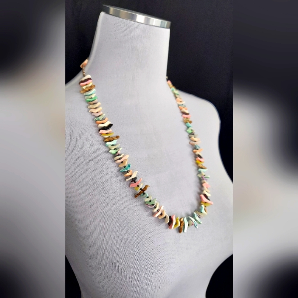 Vintage multi color bird fetish heishi stone bead necklace